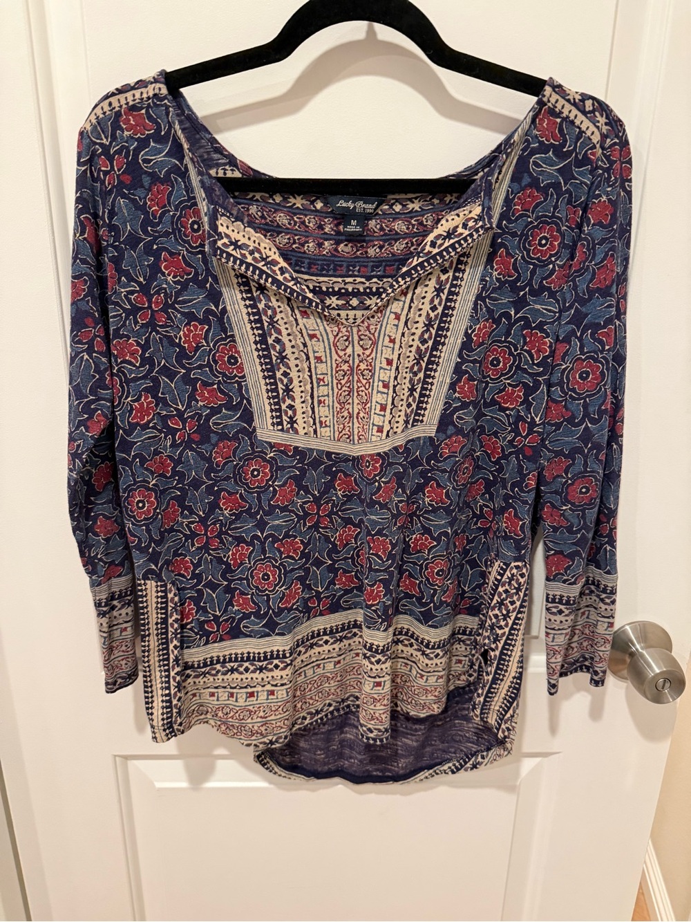 Lucky Brand Navy Floral Long-Sleeve Scoop-Neck Top